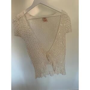 Faded Glory White Knit Sparkly Shrug Cardigan Short Sleeve